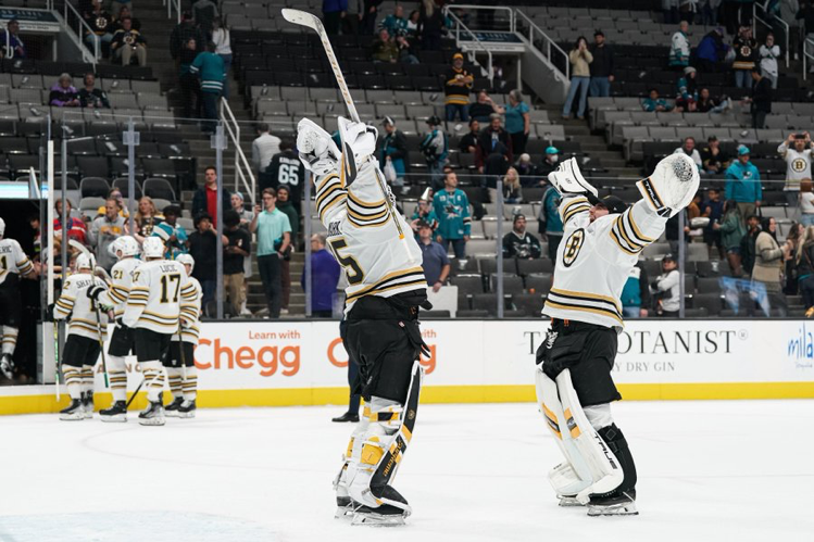 Boston Bruins Goalie Hug